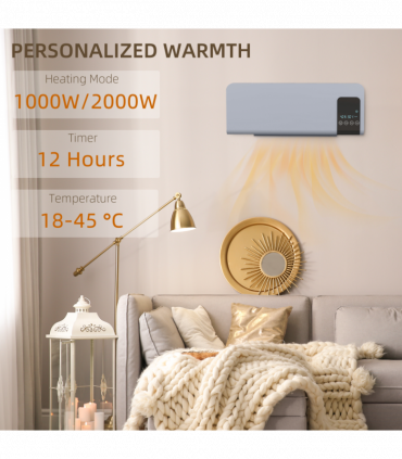 HOMCOM 2000W Wall Mounted Ceramic Heater with Remote Control for Home, Grey
