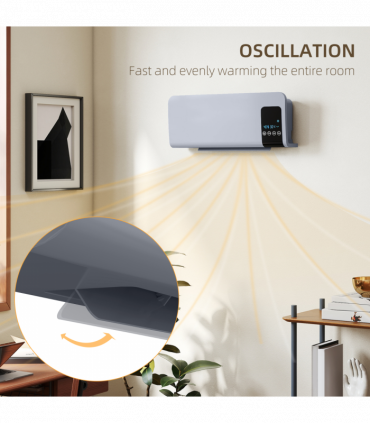 HOMCOM 2000W Wall Mounted Ceramic Heater with Remote Control for Home, Grey