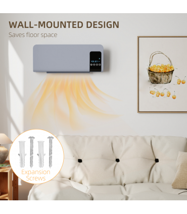 HOMCOM 2000W Wall Mounted Ceramic Heater with Remote Control for Home, Grey