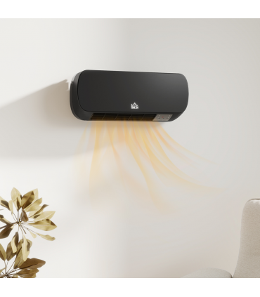 HOMCOM Wall Mounted Electric Heater with Timer Overheat Protection Black