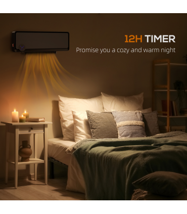 HOMCOM 1000W/2000W Wall Downflow Heater 10-49°C Temperature w/ Timer, Black
