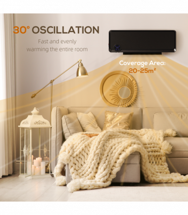 HOMCOM 1000W/2000W Wall Downflow Heater 10-49°C Temperature w/ Timer, Black