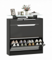 HOMCOM Shoe Cabinet with 3 Drawers, High Gloss Front Panels, Glass Top Black