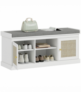 HOMCOM Shoe Bench, Boho Shoe Storage Bench with Padded Cushion, White