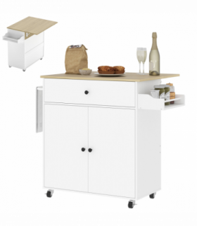 HOMCOM Kitchen Island with Drop Leaf, Rolling Kitchen Storage Trolley, White