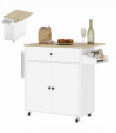 HOMCOM Kitchen Island with Drop Leaf, Rolling Kitchen Storage Trolley, White
