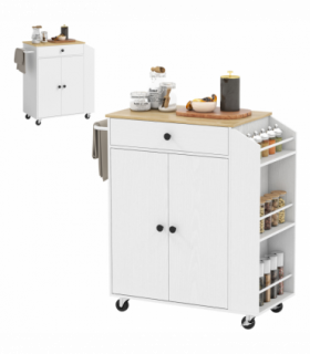 HOMCOM Kitchen Island with 3-Tier Spice Rack, Kitchen Cart with Towel Rack