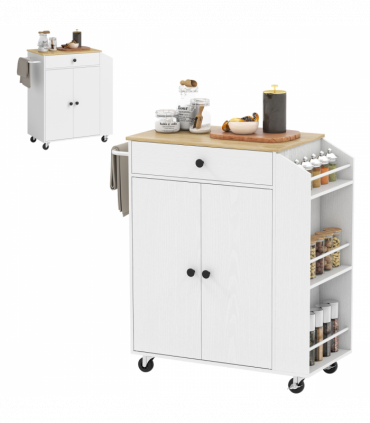 HOMCOM Kitchen Island with 3-Tier Spice Rack, Kitchen Cart with Towel Rack