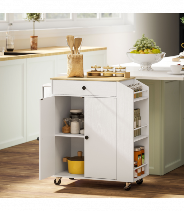 HOMCOM Kitchen Island with 3-Tier Spice Rack, Kitchen Cart with Towel Rack