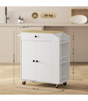 HOMCOM Kitchen Island with 3-Tier Spice Rack, Kitchen Cart with Towel Rack