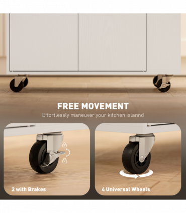 HOMCOM Kitchen Island with 3-Tier Spice Rack, Kitchen Cart with Towel Rack