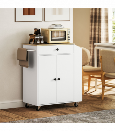 HOMCOM Kitchen Island with 3-Tier Spice Rack, Kitchen Cart with Towel Rack