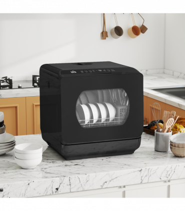 HOMCOM Worktop Dishwasher w/ 4 Place Settings 6 Programs, Black