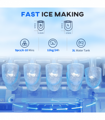HOMCOM Ice Maker Machine and Water Dispenser 9 Ice Cubes Ready in 6-10 Mins