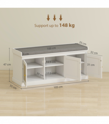 HOMCOM Shoe Storage Bench with Rattan Doors, Cushion, Entryway Shoe Bench