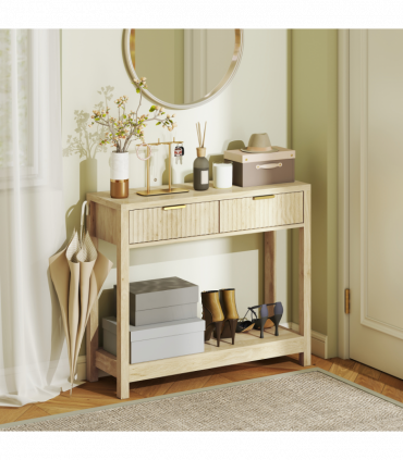 HOMCOM Modern Console Table with Fluted Panel Drawers, Narrow Hallway Table