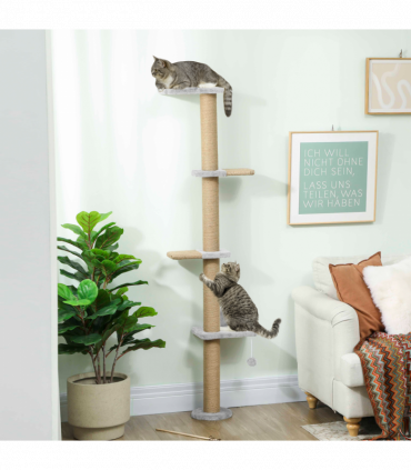 Wall Mounted Cat Shelves with 4 Climbing Platforms for Indoor, Light Grey