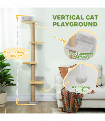 Wall Mounted Cat Shelves with 4 Climbing Platforms for Indoor, Light Grey