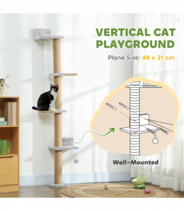 Wall Mounted Cat Shelves with 4 Climbing Platforms for Indoor, Light Grey