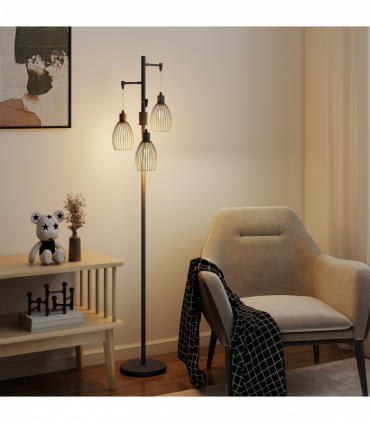 HOMCOM Industrial 3-Light Floor Lamp Dimmable LED Standing Lamp, Black