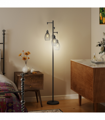 HOMCOM Industrial 3-Light Floor Lamp Dimmable LED Standing Lamp, Black