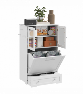 PawHut Dog Feeding Station with 2 Storage Cabinets, 2 Elevated Bowls, White