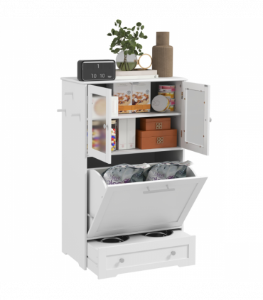 PawHut Dog Feeding Station with 2 Storage Cabinets, 2 Elevated Bowls, White