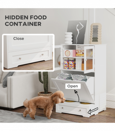 PawHut Dog Feeding Station with 2 Storage Cabinets, 2 Elevated Bowls, White