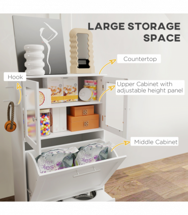 PawHut Dog Feeding Station with 2 Storage Cabinets, 2 Elevated Bowls, White