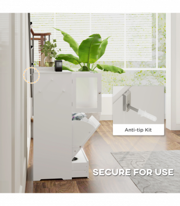 PawHut Dog Feeding Station with 2 Storage Cabinets, 2 Elevated Bowls, White