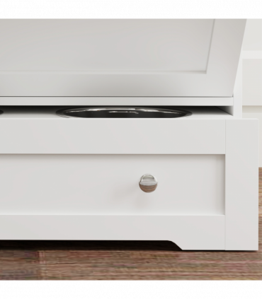 PawHut Dog Feeding Station with 2 Storage Cabinets, 2 Elevated Bowls, White