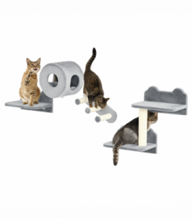 PawHut Cat Wall Furniture with Platforms, Steps, Perch, Cat House - Grey