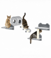 PawHut Cat Wall Furniture with Platforms, Steps, Perch, Cat House - Grey