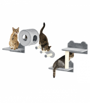 PawHut Cat Wall Furniture with Platforms, Steps, Perch, Cat House - Grey