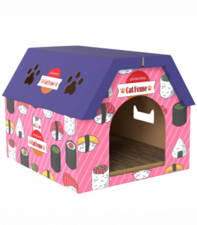 PawHut 2-in-1 Cat Scratching Board House with 4 Paw-Shaped Vents, Pink