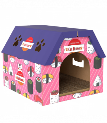 PawHut 2-in-1 Cat Scratching Board House with 4 Paw-Shaped Vents, Pink
