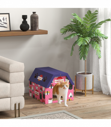 PawHut 2-in-1 Cat Scratching Board House with 4 Paw-Shaped Vents, Pink