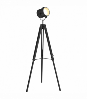 HOMCOM Industrial Tripod Floor Lamp Wood Height Adjustable Spotlight, Black