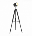 HOMCOM Industrial Tripod Floor Lamp Wood Height Adjustable Spotlight, Black