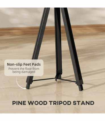 HOMCOM Industrial Tripod Floor Lamp Wood Height Adjustable Spotlight, Black
