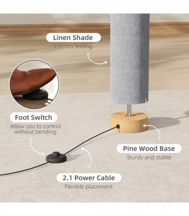 HOMCOM LED Floor Lamp with 3000K/4500K/6500K Colour Temperatures, Grey