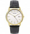 Sekonda Men's white dial with gold battons, dated, black leather strap watch 1718