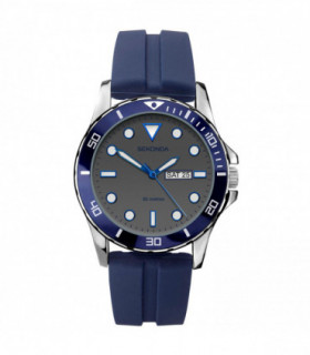 Sekonda Mens Day Date Grey Dial Blue Rubber Strap Watch - 1702