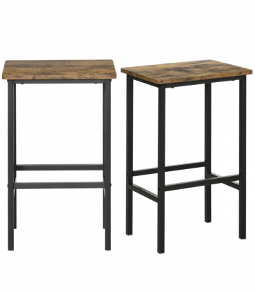 Set of 2 Kitchen Breakfast Bar Chairs with Footrest, Rustic Brown