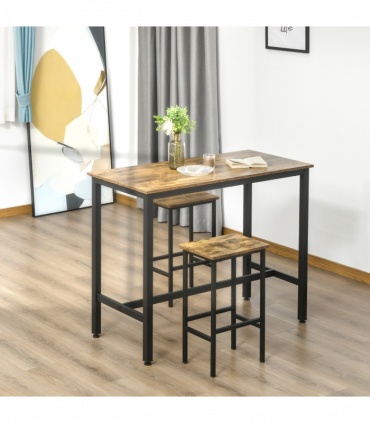 Set of 2 Kitchen Breakfast Bar Chairs with Footrest, Rustic Brown