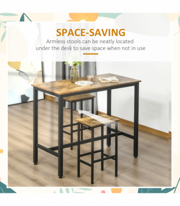 Set of 2 Kitchen Breakfast Bar Chairs with Footrest, Rustic Brown