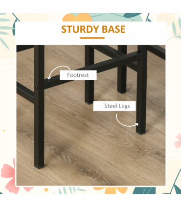 Set of 2 Kitchen Breakfast Bar Chairs with Footrest, Rustic Brown