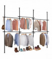 Triple Telescopic Black Wardrobe Organiser Hanging Rail Clothes Rack Adjustable Storage Shelving