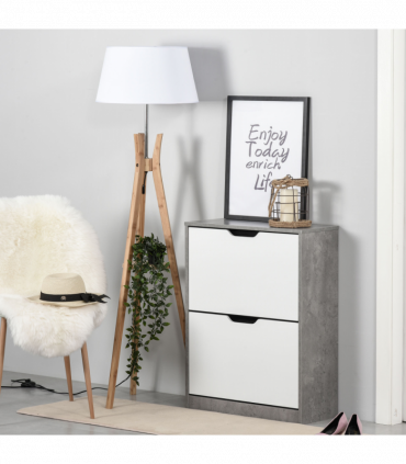 Two Drawer Shoe Cabinet Home Storage Organiser  Groove Handles Hallway HOMCOM