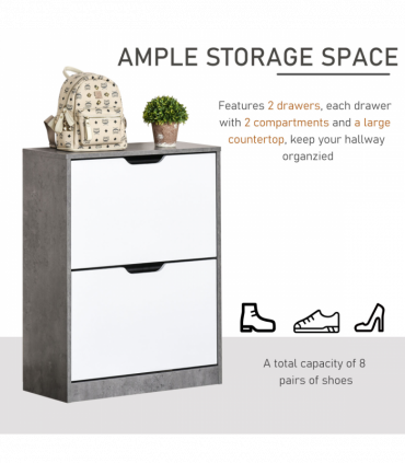 Two Drawer Shoe Cabinet Home Storage Organiser  Groove Handles Hallway HOMCOM